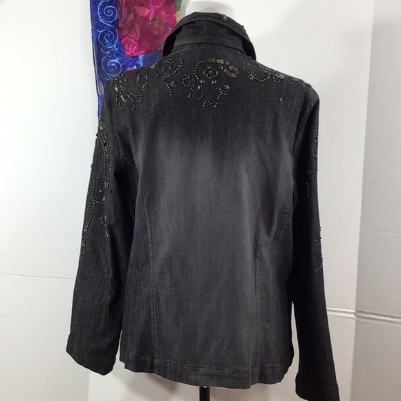 Chico’s black denim beaded moto jacket L - Picture 7 of 13